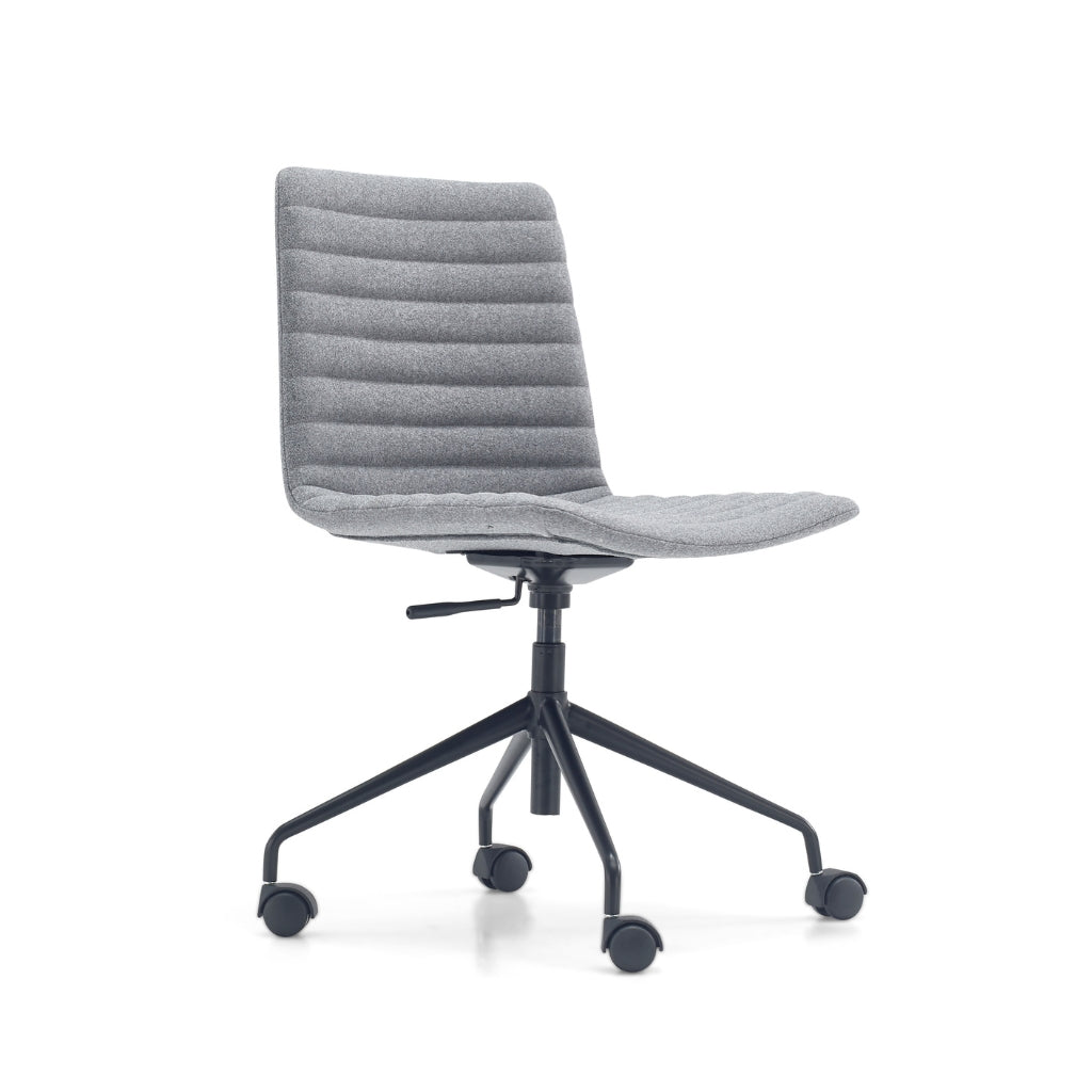grey ribbed fabric meeting chair black base with wheels