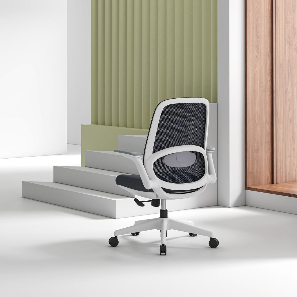 white and grey mesh task chair