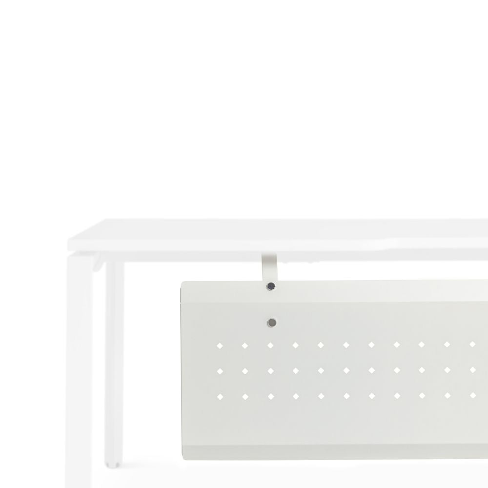 white steel desk panel with detailing